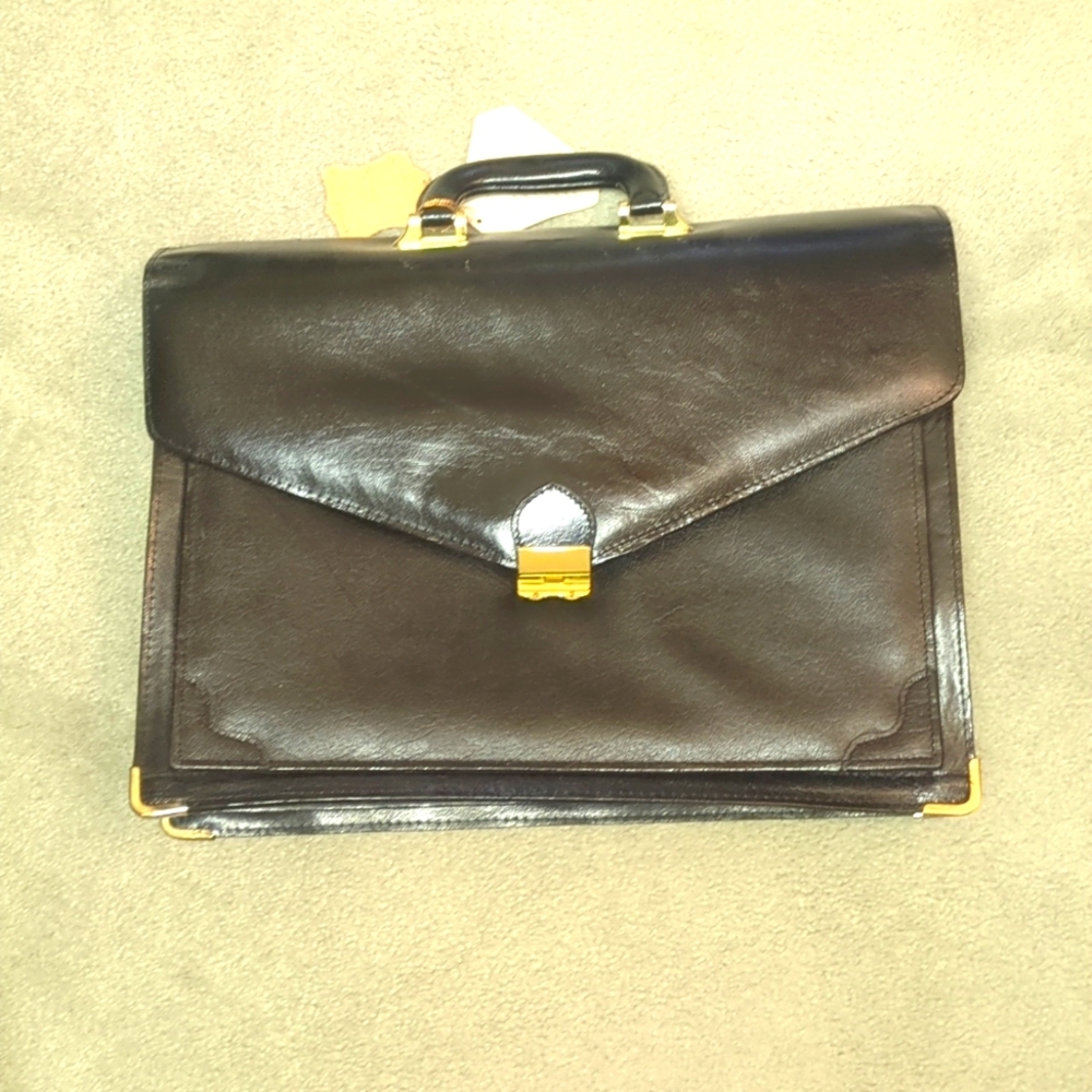 New black gold hardware leather brief case